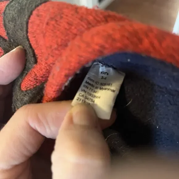 LL Bean Kids' Sweater Fleece Slippers 3-4 Moose Motif Red Black Cozy Cute Warm - Picture 6 of 10